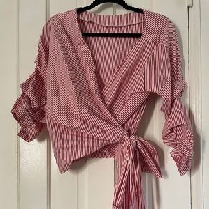 Zara Woman Wrap Shirt with Red and White Stripes
